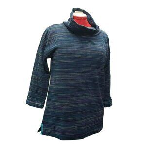 T by Talbots Pullover Top, Medium, High Funnel Neck, 3/4 Sleeve, Striped